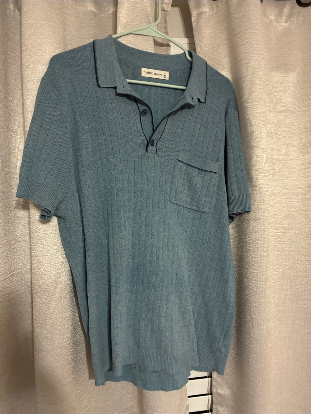 Textured Short-Sleeve Polo in Dusty Blue